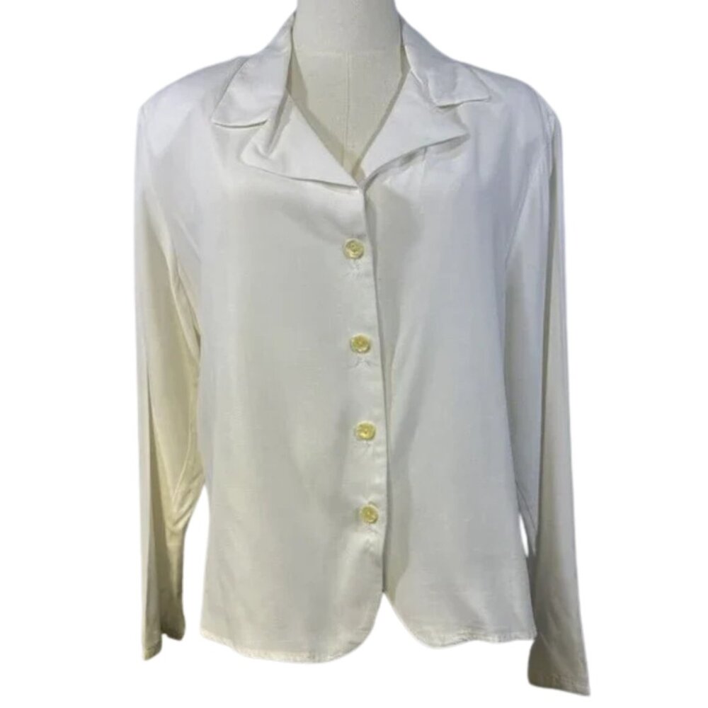 Vintage Women's Formal Shirt Ivory Blouse Long Sleeve Button up Sz 16 by Oraré